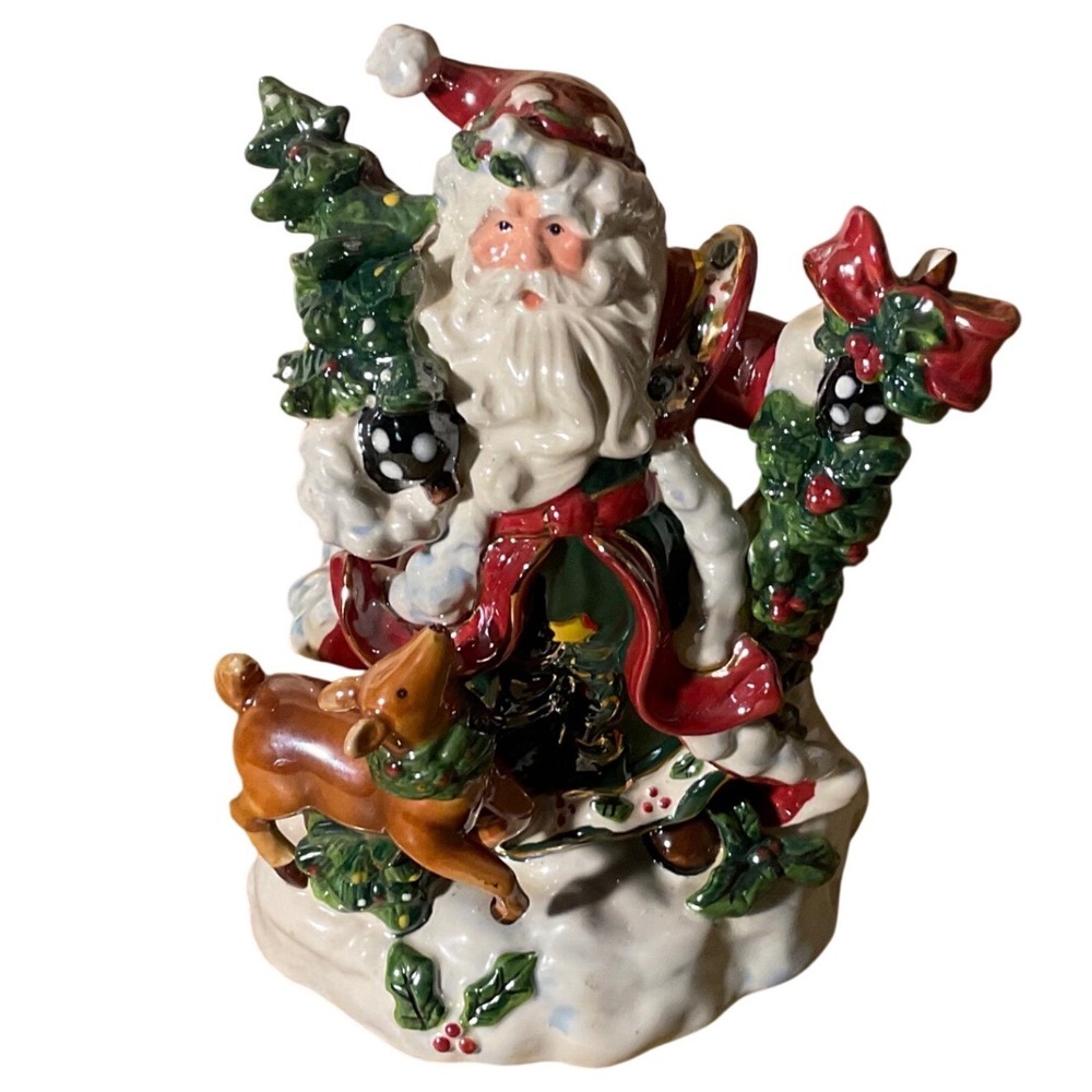 Unbranded Santa Claus Musical Figurine Unisex OS Red Excellent Ceramic Reindeer